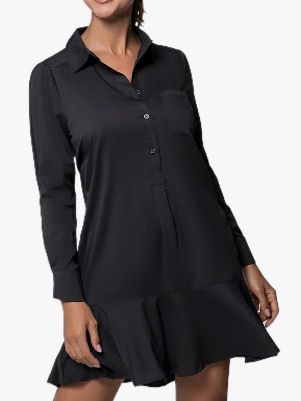 Coolibar Black Long-Sleeve Short Flared Shirt Dress